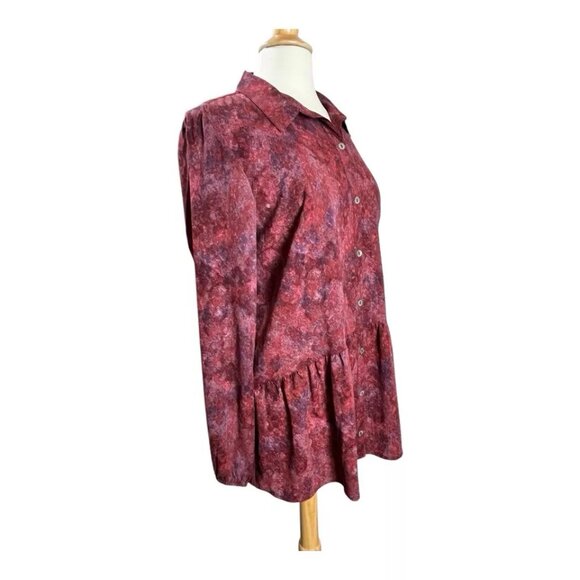 LOGO Lori Goldstein Top Tunic Blouse S Ruffle Peplum Button Long Sleeve - Picture 3 of 9